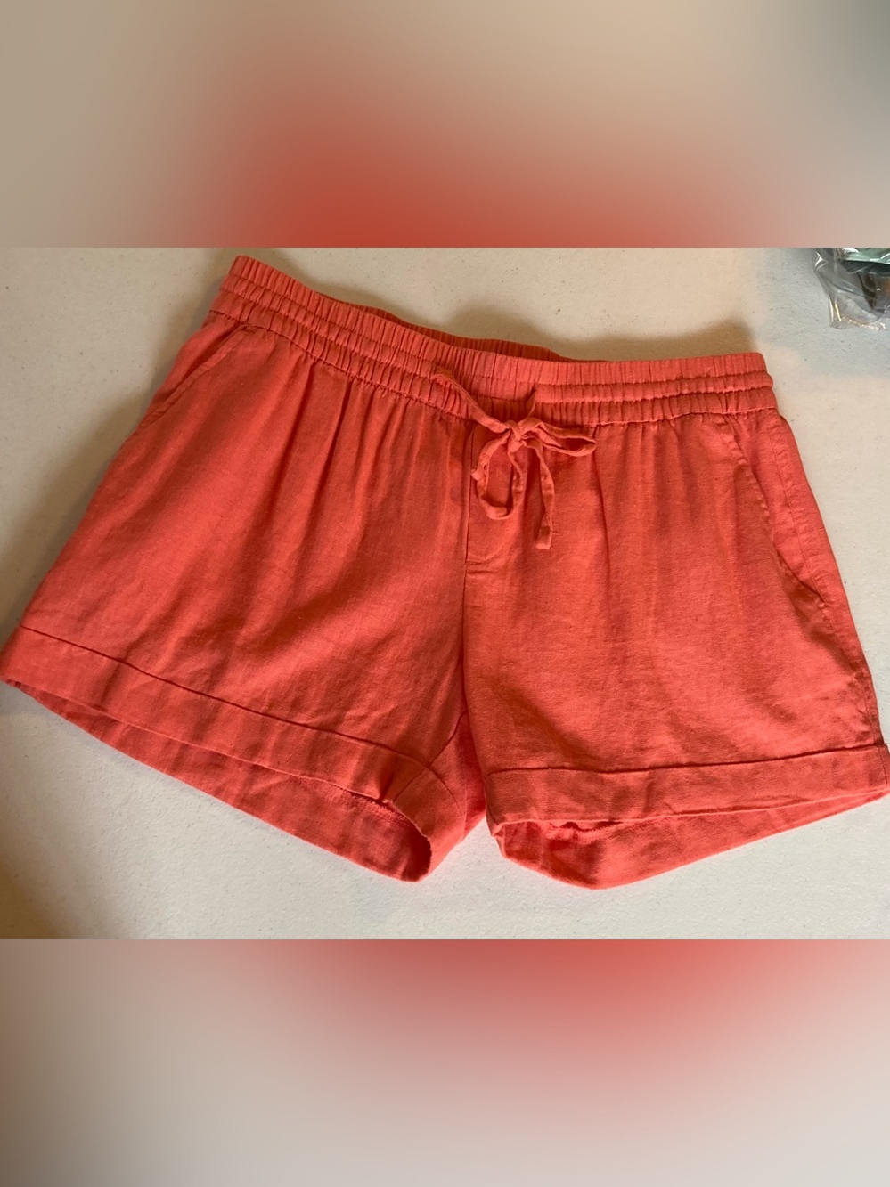 Old Navy Coral Drawstring Linen Blend Shorts Medium